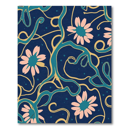 Navy Pink Floral Vine Stream Rug