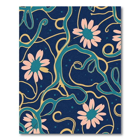 Navy Pink Floral Vine Stream Rug