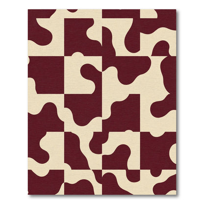Deep Burgundy Abstract Organic Squares Rug