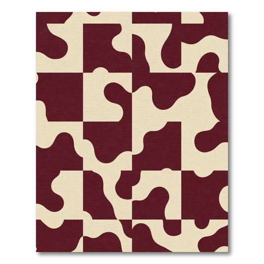 Deep Burgundy Abstract Organic Squares Rug