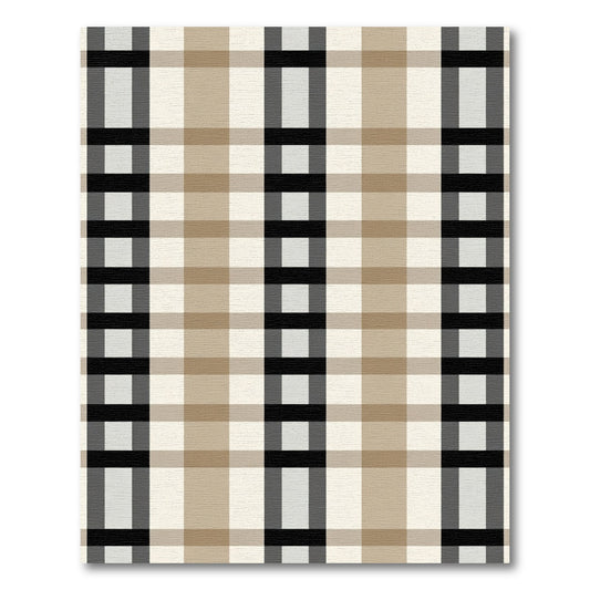 Neutral Plaid Checkered Grid Rug