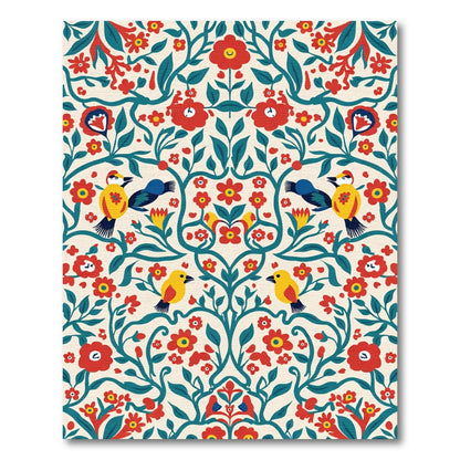 Folk Art Birds Red Floral Vine Rug