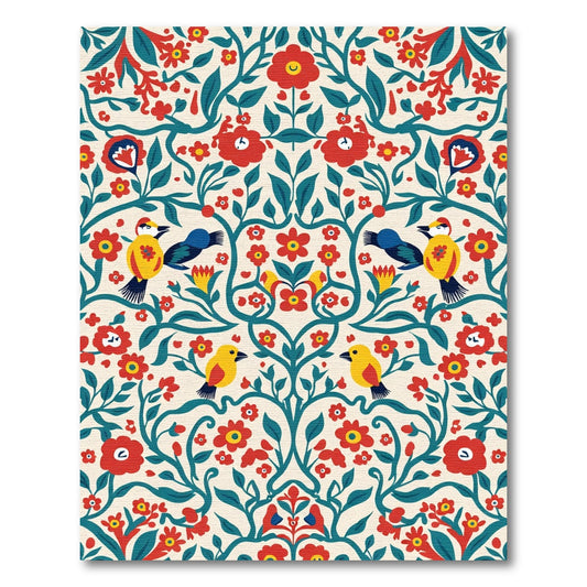Folk Art Birds Red Floral Vine Rug