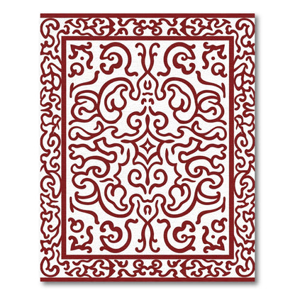 Deep Red Elaborate Swirl Border Rug