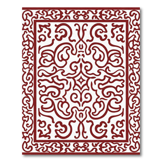 Deep Red Elaborate Swirl Border Rug