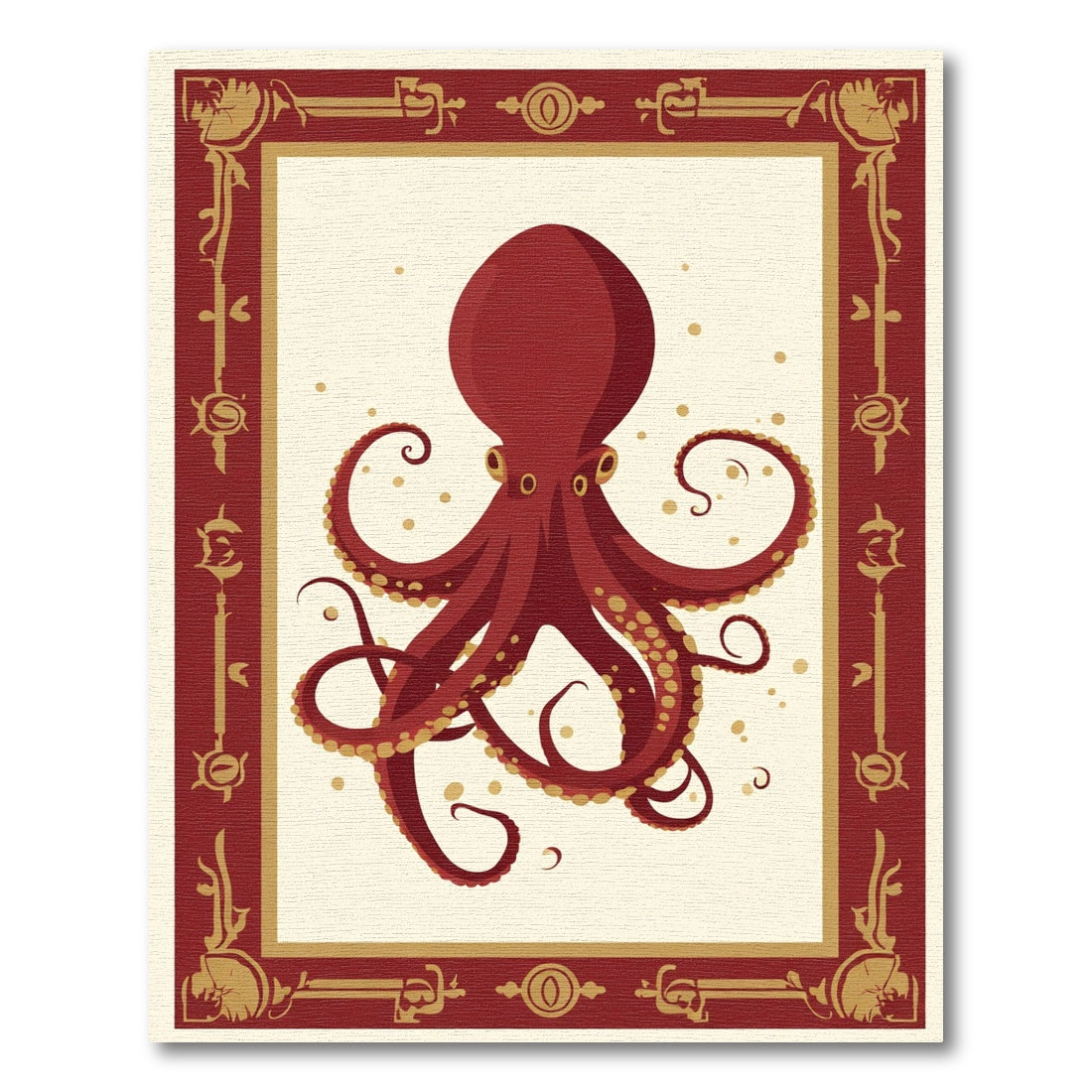 Crimson Octopus Bordered Art Rug