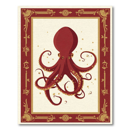 Crimson Octopus Bordered Art Rug