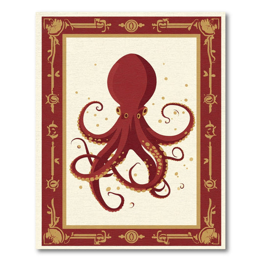 Crimson Octopus Bordered Art Rug