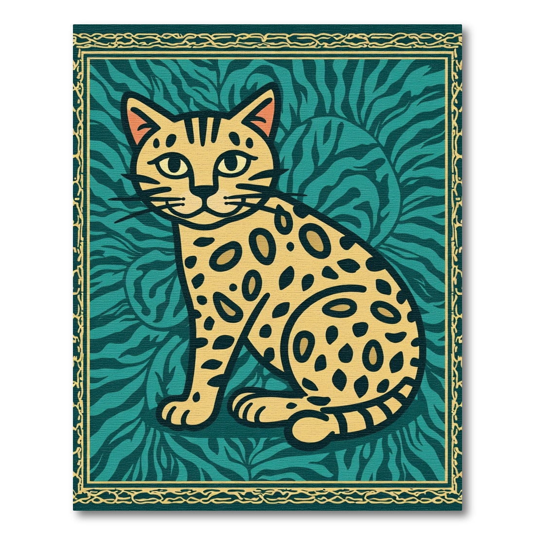Golden Spotted Cat Teal Jungle Rug