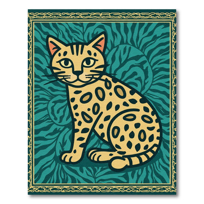 Golden Spotted Cat Teal Jungle Rug