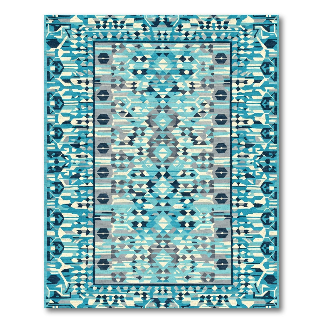 Abstract Teal Blue Geometric Diamond Rug
