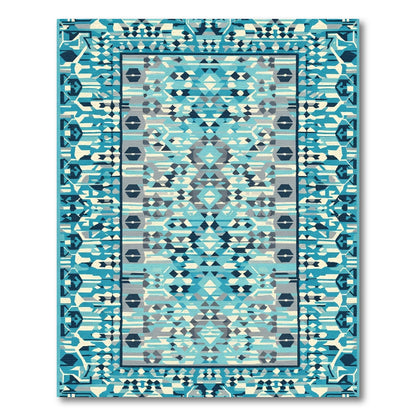 Abstract Teal Blue Geometric Diamond Rug