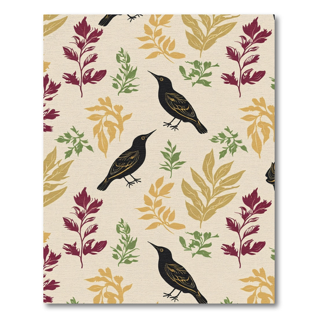 Black Bird Red Yellow Green Sprig Rug