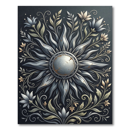 Metallic Silver Sun Floral Medallion Rug