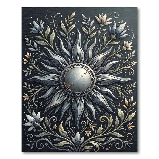 Metallic Silver Sun Floral Medallion Rug