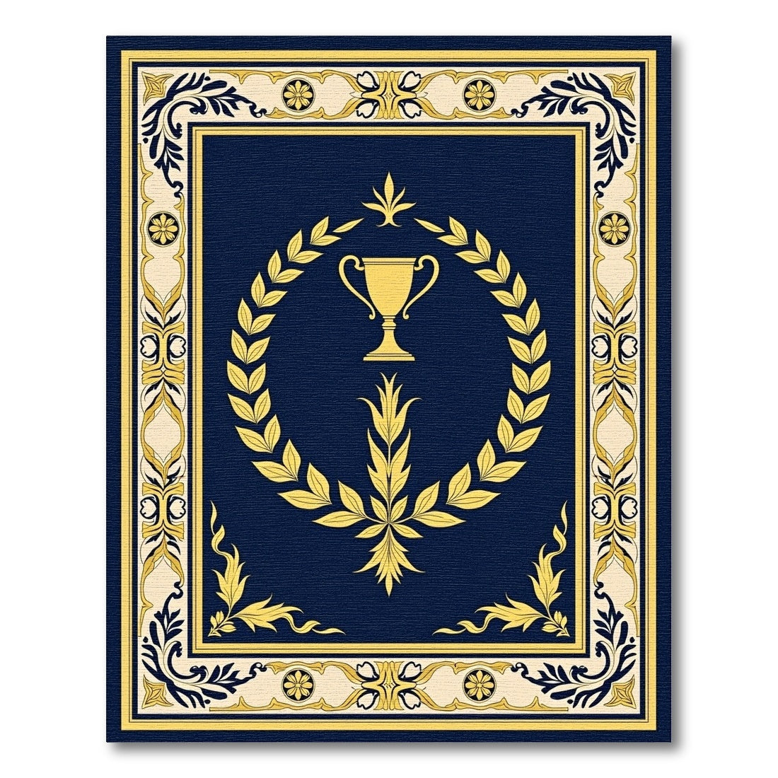 Navy Gold Laurel Wreath Trophy Rug
