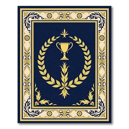 Navy Gold Laurel Wreath Trophy Rug