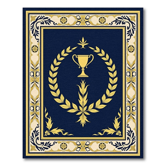 Navy Gold Laurel Wreath Trophy Rug