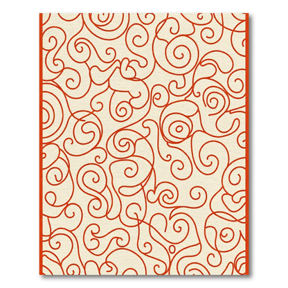 Crimson Swirl Silhouette Line Art Rug