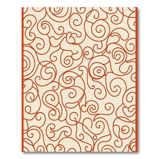Crimson Swirl Silhouette Line Art Rug