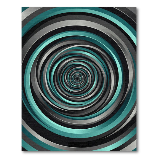Modern Teal and Charcoal Vortex Swirl Rug