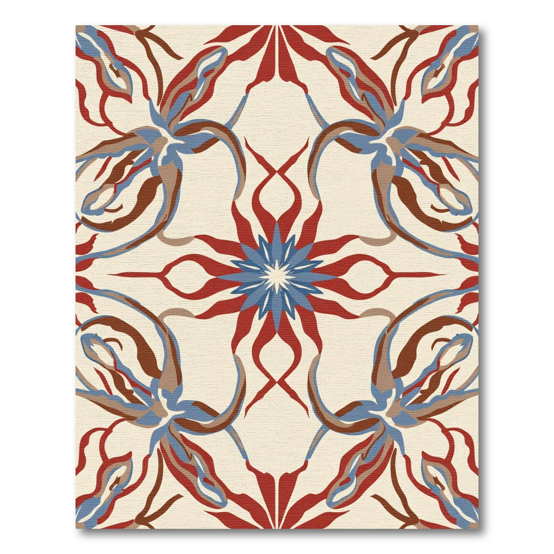 Red Blue Abstract Floral Scroll Rug