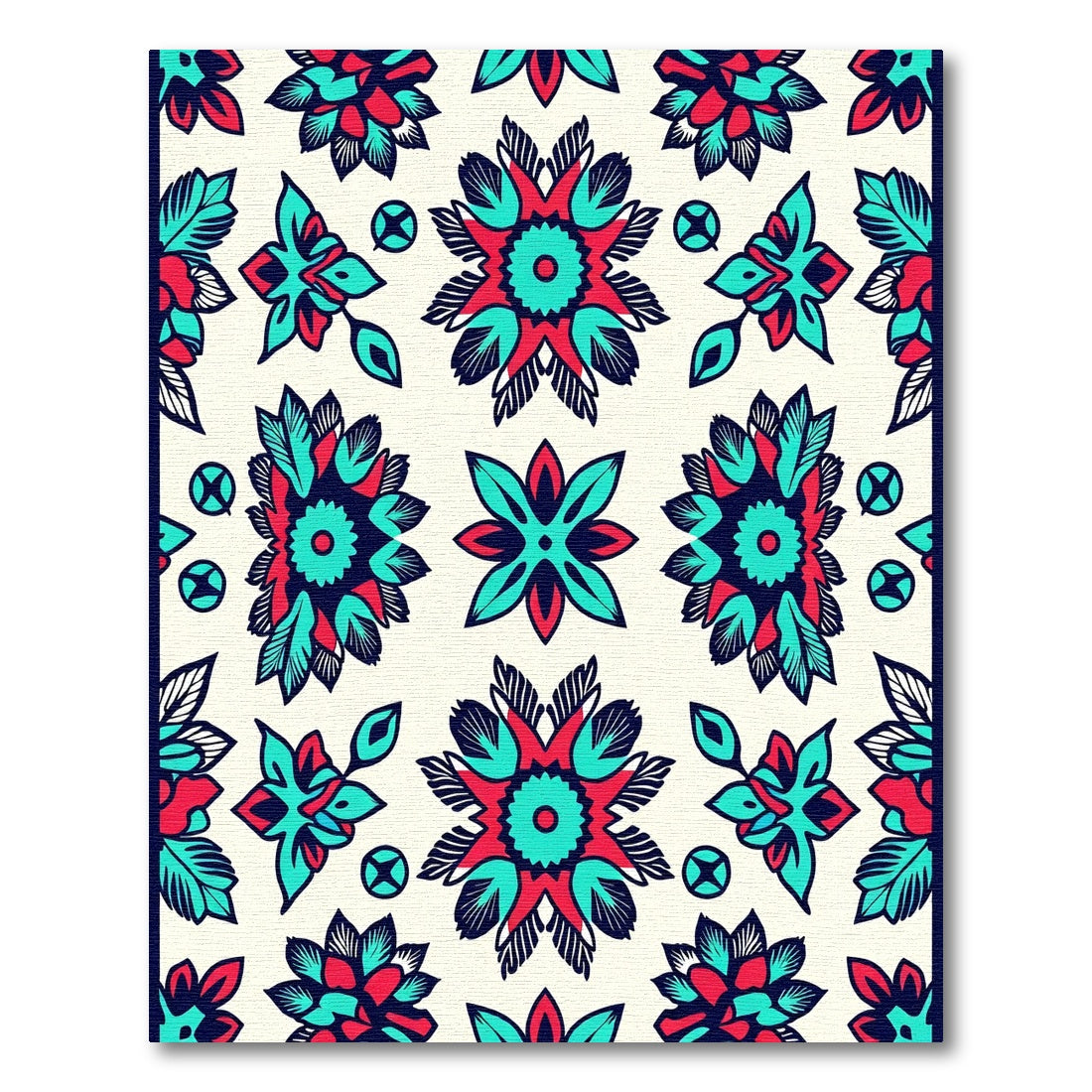 Bold Red Teal Floral Medallion Rug