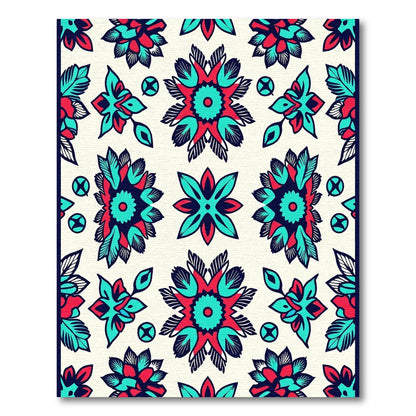 Bold Red Teal Floral Medallion Rug