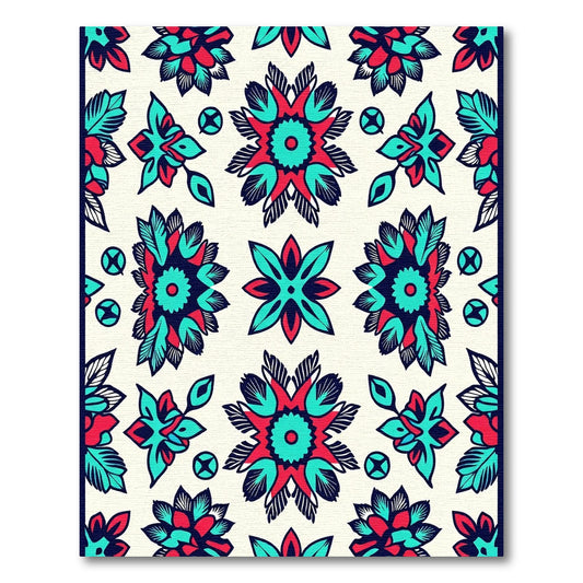 Bold Red Teal Floral Medallion Rug
