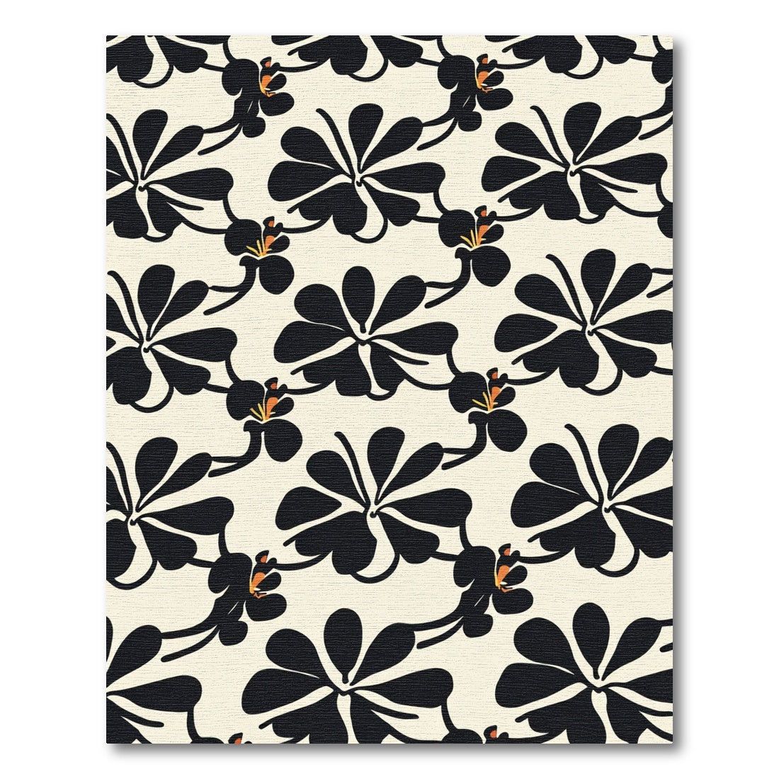 Bold Black Orchid Floral Pattern Rug