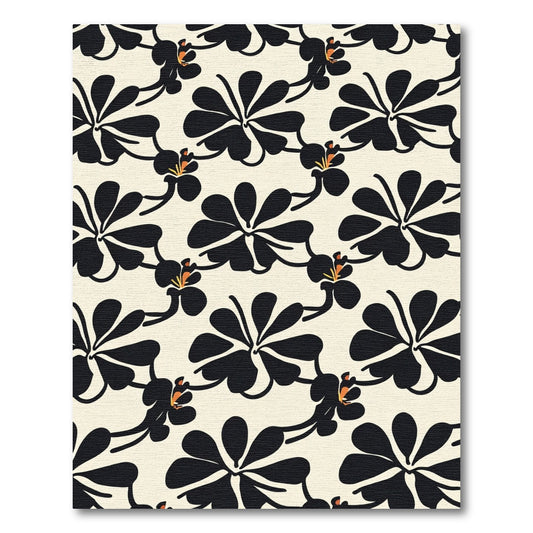 Bold Black Orchid Floral Pattern Rug