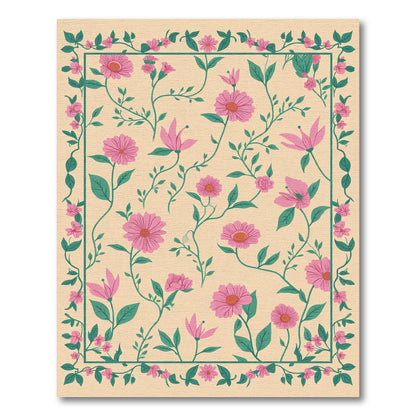 Pink Floral Vine Border Rug