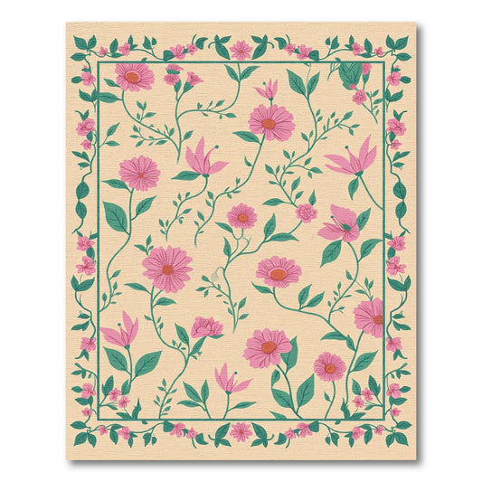 Pink Floral Vine Border Rug