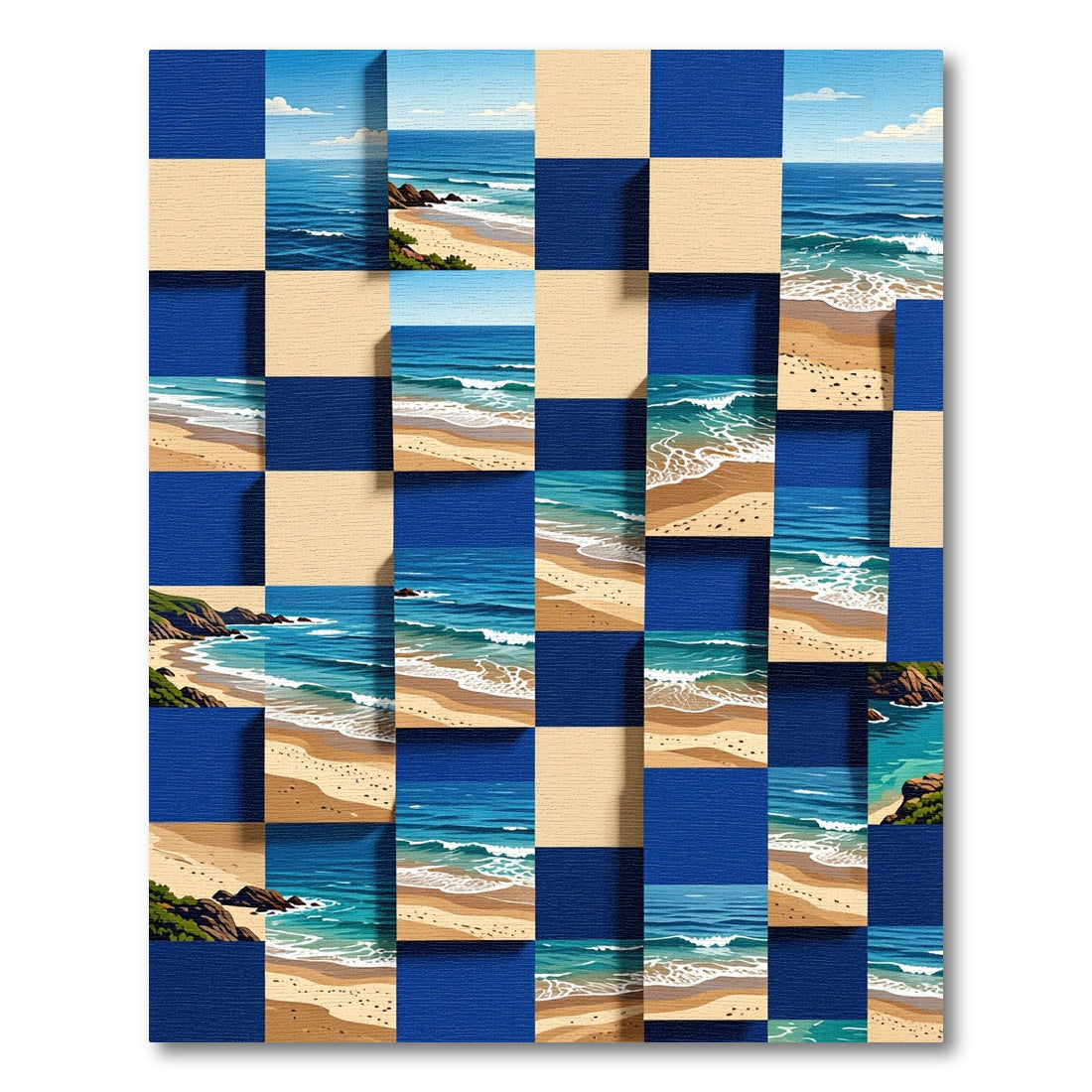 Abstract Coastal Ocean Grid Wave Art Rug