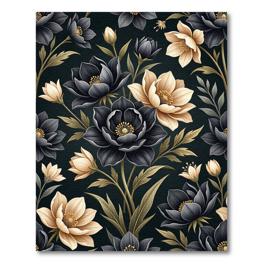 Dark Blooming Floral Garden Rug