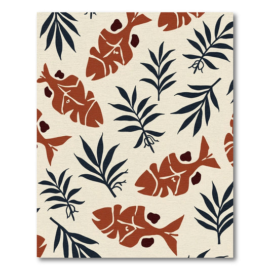 Rustic Terracotta Fish Leaf Composition Rug