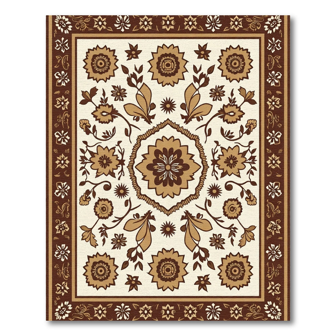 Brown Beige Floral Medallion Rug