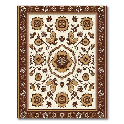 Brown Beige Floral Medallion Rug