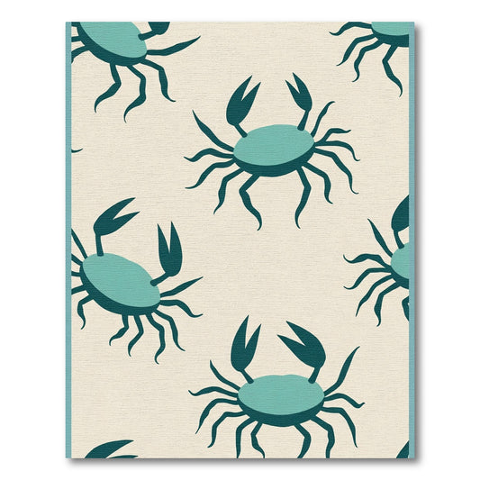 Teal Crab Repeating Seaside Border Rug
