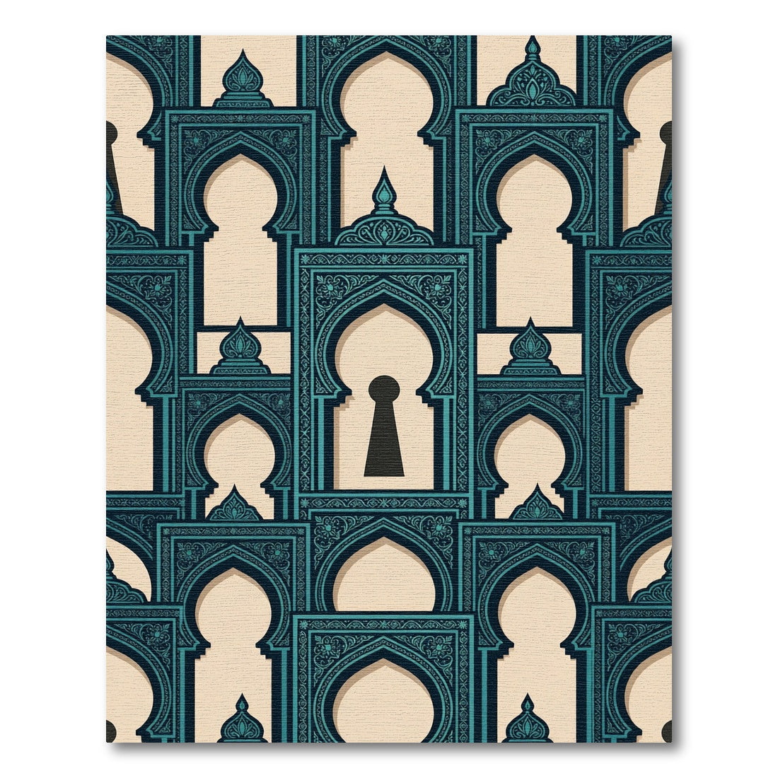Teal Archway Keyhole Geometric Wall Tile Rug