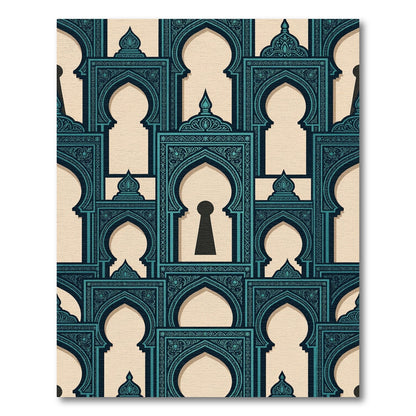 Teal Archway Keyhole Geometric Wall Tile Rug