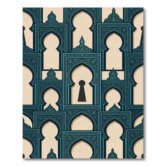 Teal Archway Keyhole Geometric Wall Tile Rug