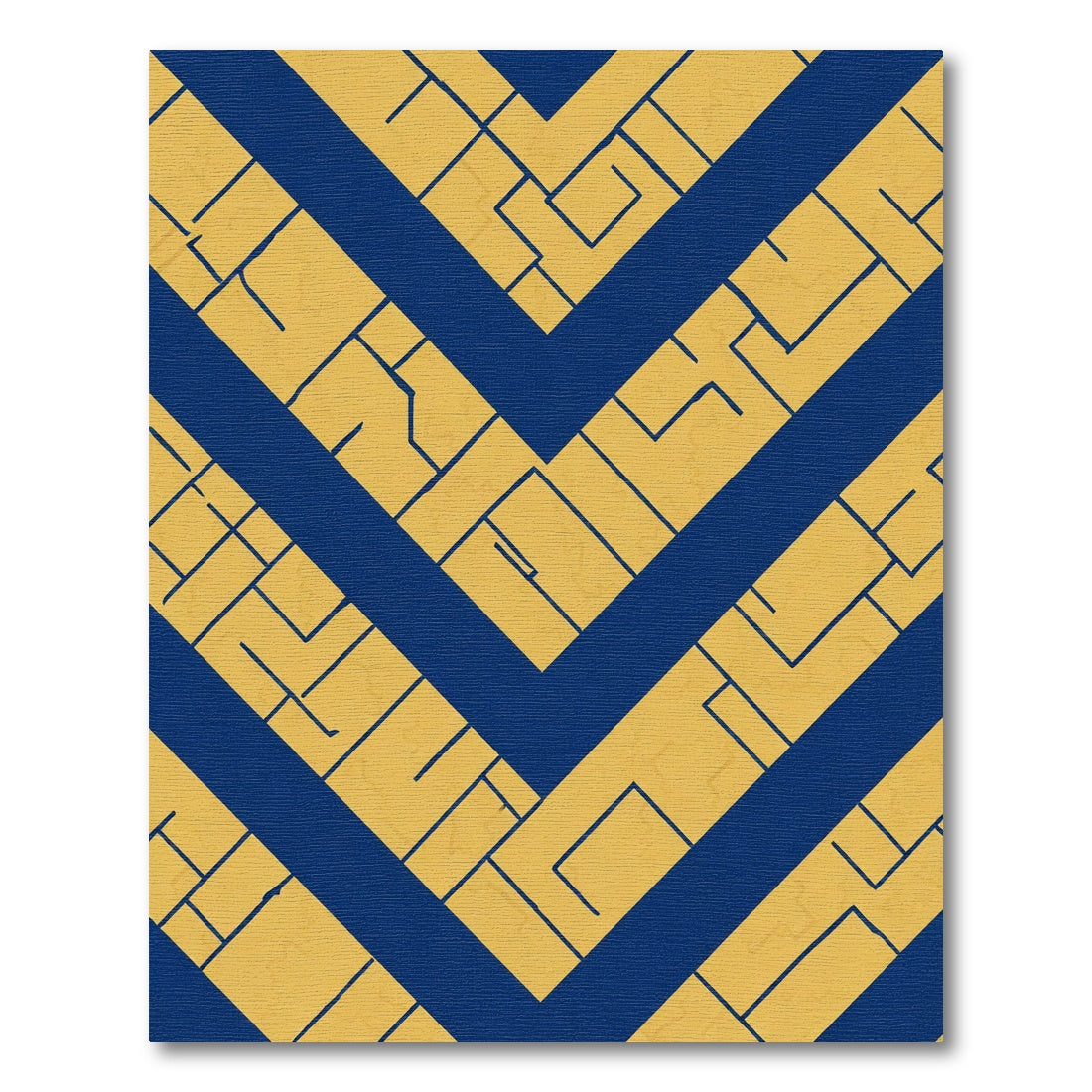 Golden Blue Geometric Chevron Rug