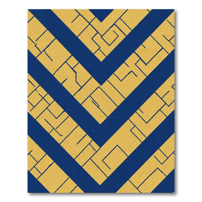 Golden Blue Geometric Chevron Rug