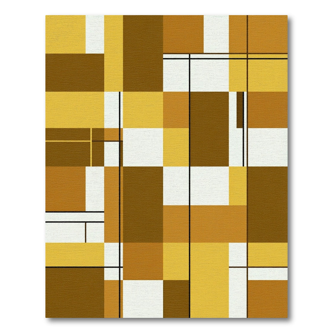 Modern Geometric Ochre and Brown Grid Rug