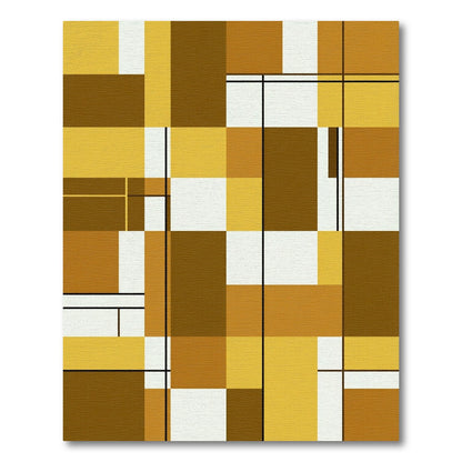 Modern Geometric Ochre and Brown Grid Rug
