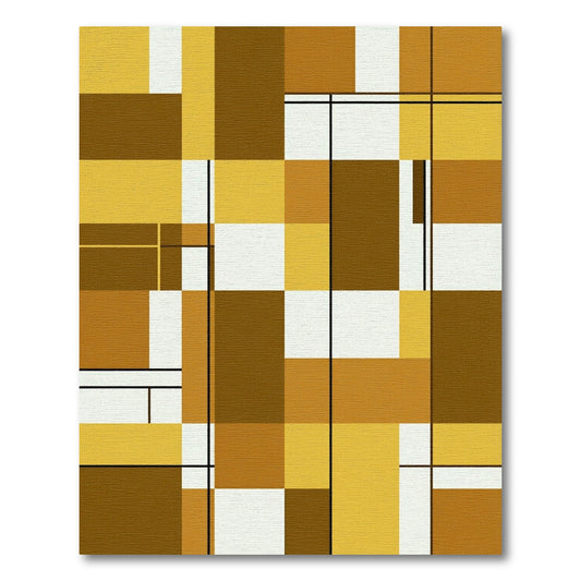 Modern Geometric Ochre and Brown Grid Rug