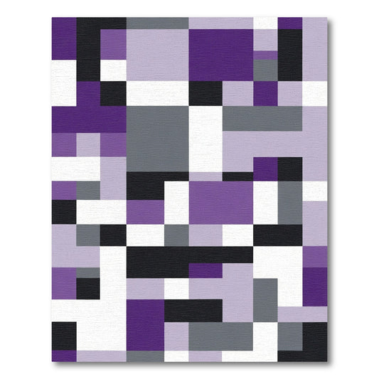 Modern Geometric Purple Gray Blocks Rug
