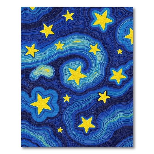 Swirling Yellow Stars Deep Blue Rug