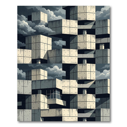 Concrete Brutalist Block Skyline Rug
